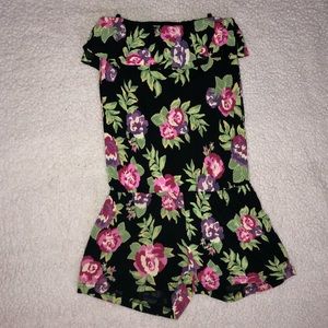 Strapless tropical floral romper
